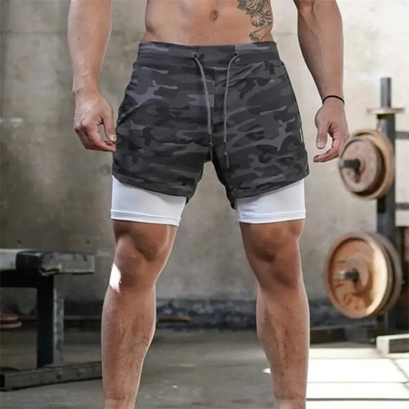 Summer Men Running Shorts 2In1 Double-deck Sport Shorts Sportswear Fitness Short Pants Training Jogging Bottom Men's Clothing