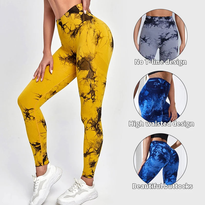 Tie Dye Yoga Pants Sport Leggings Women Seamless High Waist Push Up Woman Tights Fitness Workout Leggins Gym Clothing 2023 New