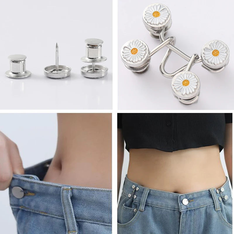 2pcs Skirt Pants Tighten Waist Brooches Jeans Adjustable Waist Clip Button Pearl Women's Brooch Set DIY Clothing Accessories