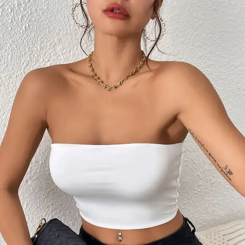 Sexy Bodycon Crop Tube Top, Solid Stretchy Tube Top, Casual Every Day Tops, Women's Clothing