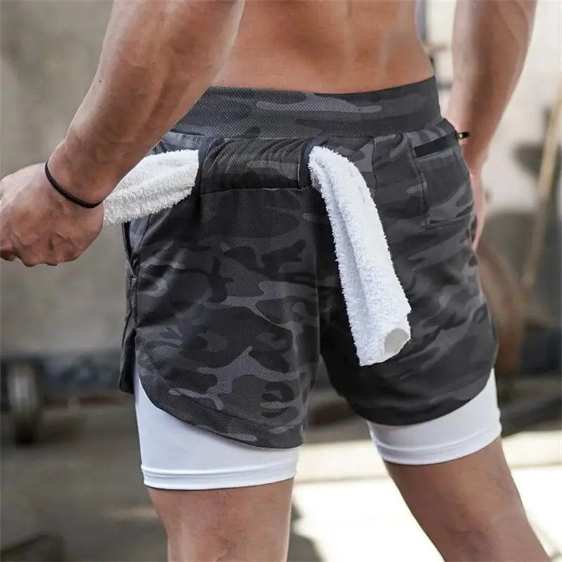 Summer Men Running Shorts 2In1 Double-deck Sport Shorts Sportswear Fitness Short Pants Training Jogging Bottom Men's Clothing