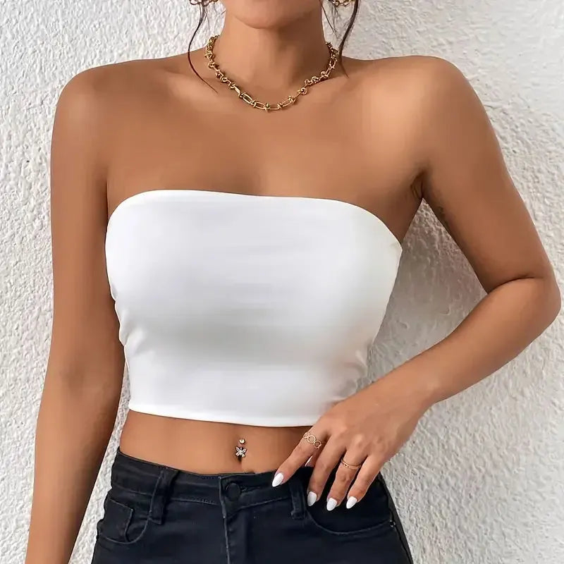 Sexy Bodycon Crop Tube Top, Solid Stretchy Tube Top, Casual Every Day Tops, Women's Clothing