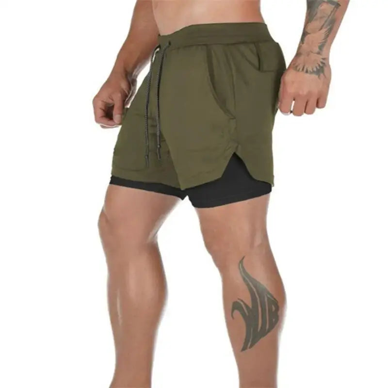 Summer Men Running Shorts 2In1 Double-deck Sport Shorts Sportswear Fitness Short Pants Training Jogging Bottom Men's Clothing